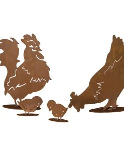 Twentyfour Dekofigur Hühnerfamilie (4-teilig) - Stahlblech - Rostbraun