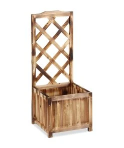 Relaxdays Rankkasten mit Rankgitter gebrannt - 36 x 90 x 36 cm